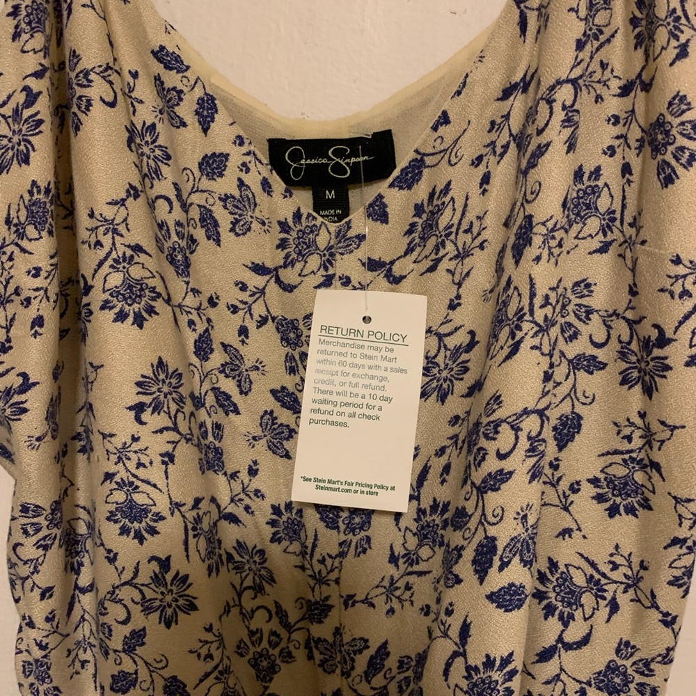 Jessica Simpson Cream and Blue Floral Blouse